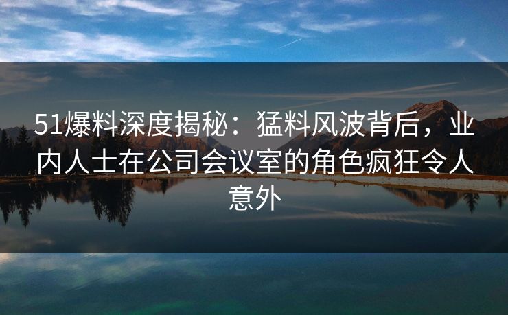 51爆料深度揭秘：猛料风波背后，业内人士在公司会议室的角色疯狂令人意外